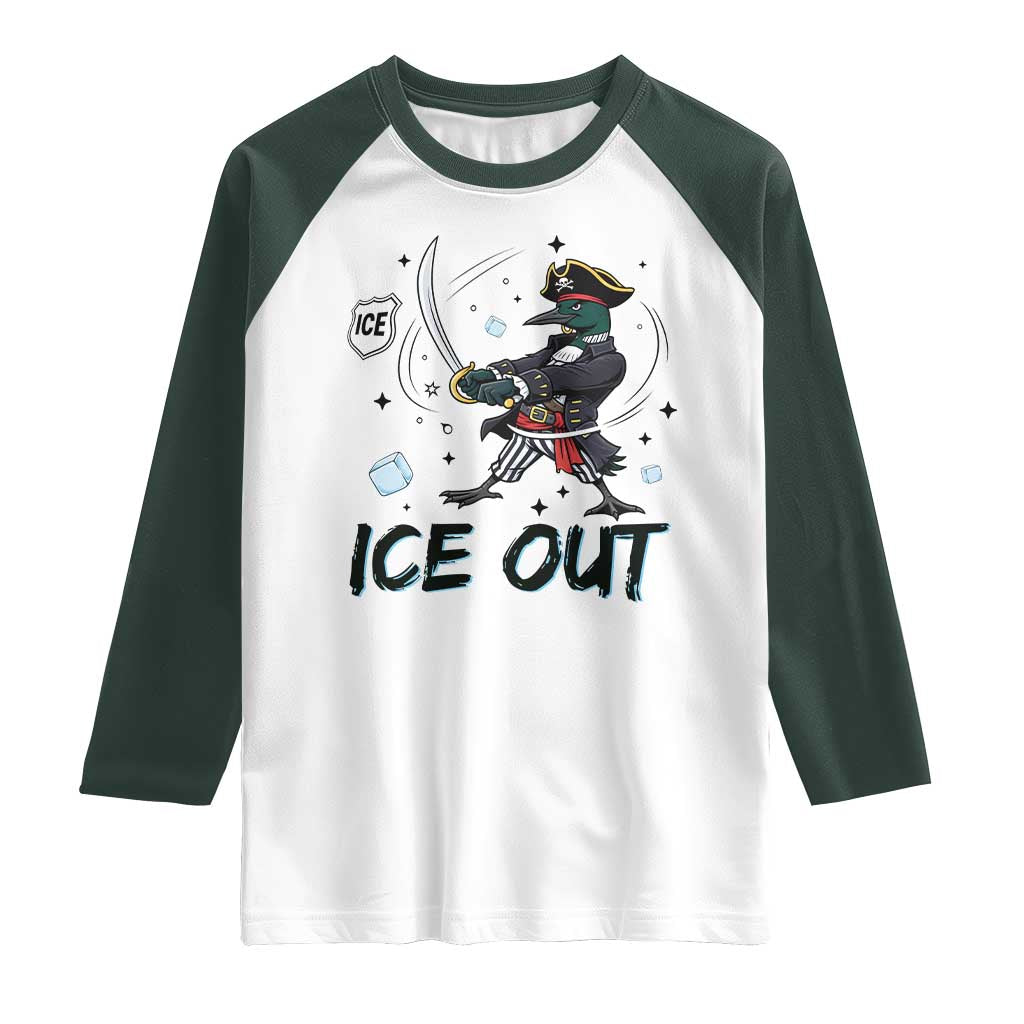 Funny Pirate Common Loon Minnesota Defends Abolish Ice Raglan Shirt