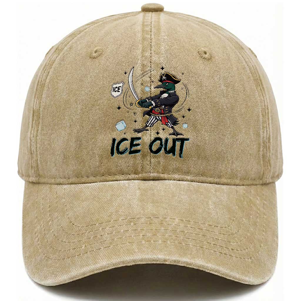 Funny Pirate Common Loon Minnesota Defends Abolish Ice Washed Cotton Baseball Cap