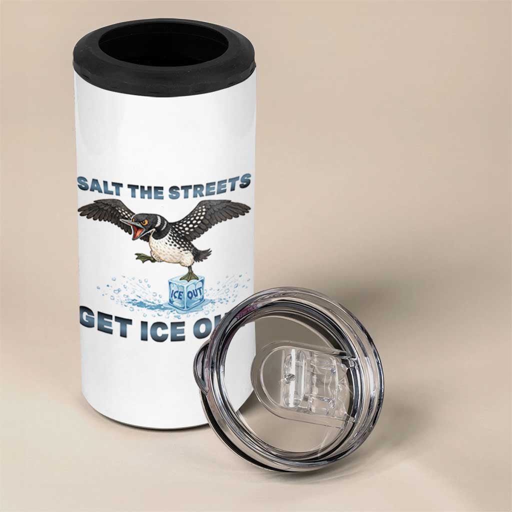 Minnesota Loon Salt The Streets Get Ice Out 4 in 1 Can Cooler Tumbler