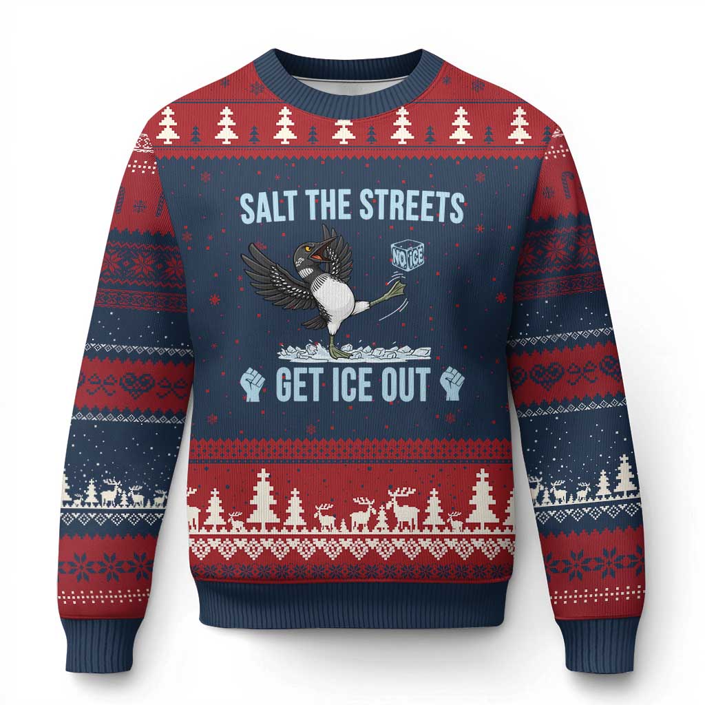 Salt The Streets Get Ice Out Ugly Christmas Sweater Resist Minneapolis Political
