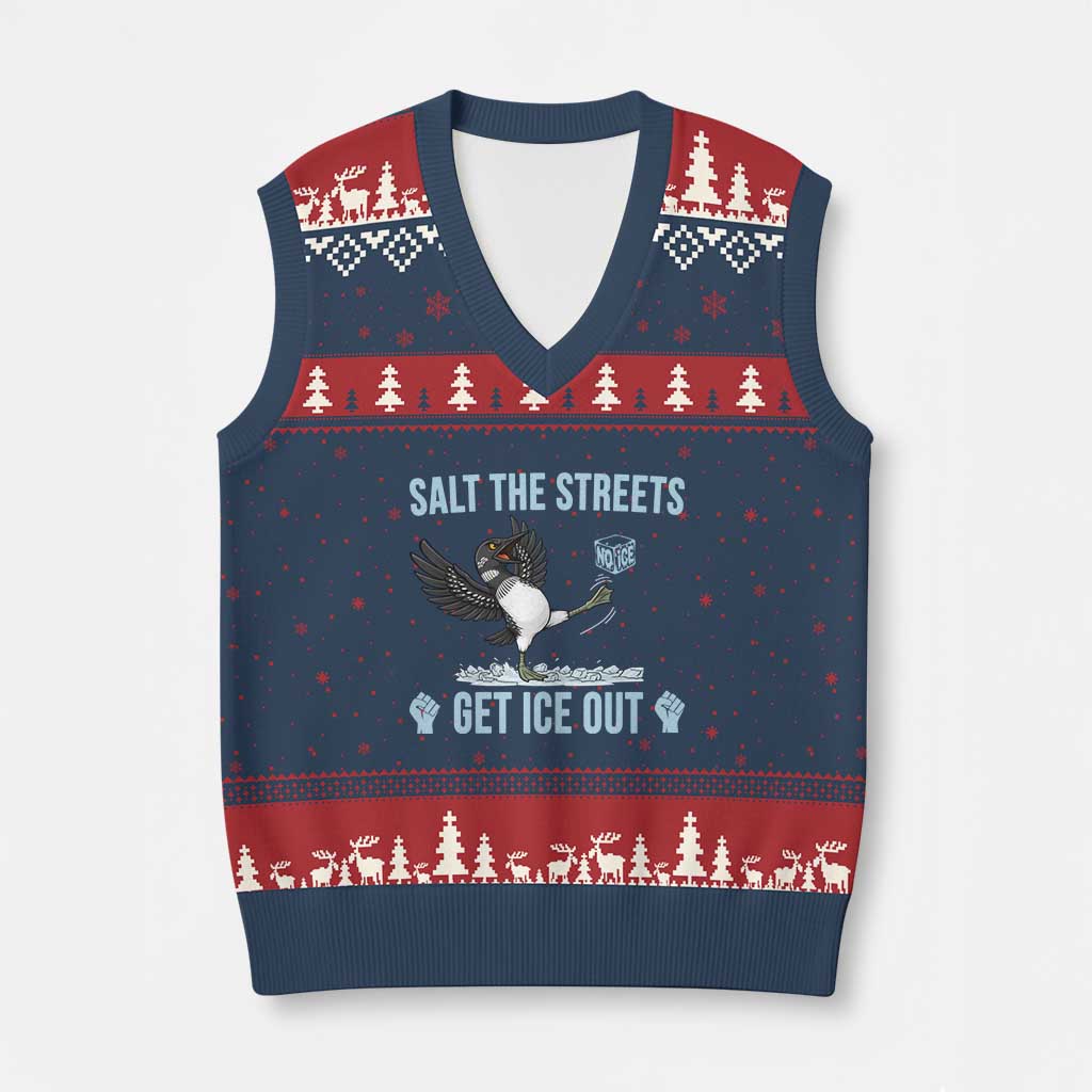 Salt The Streets Get Ice Out V-Neck Knit Sweater Vest Resist Minneapolis Political
