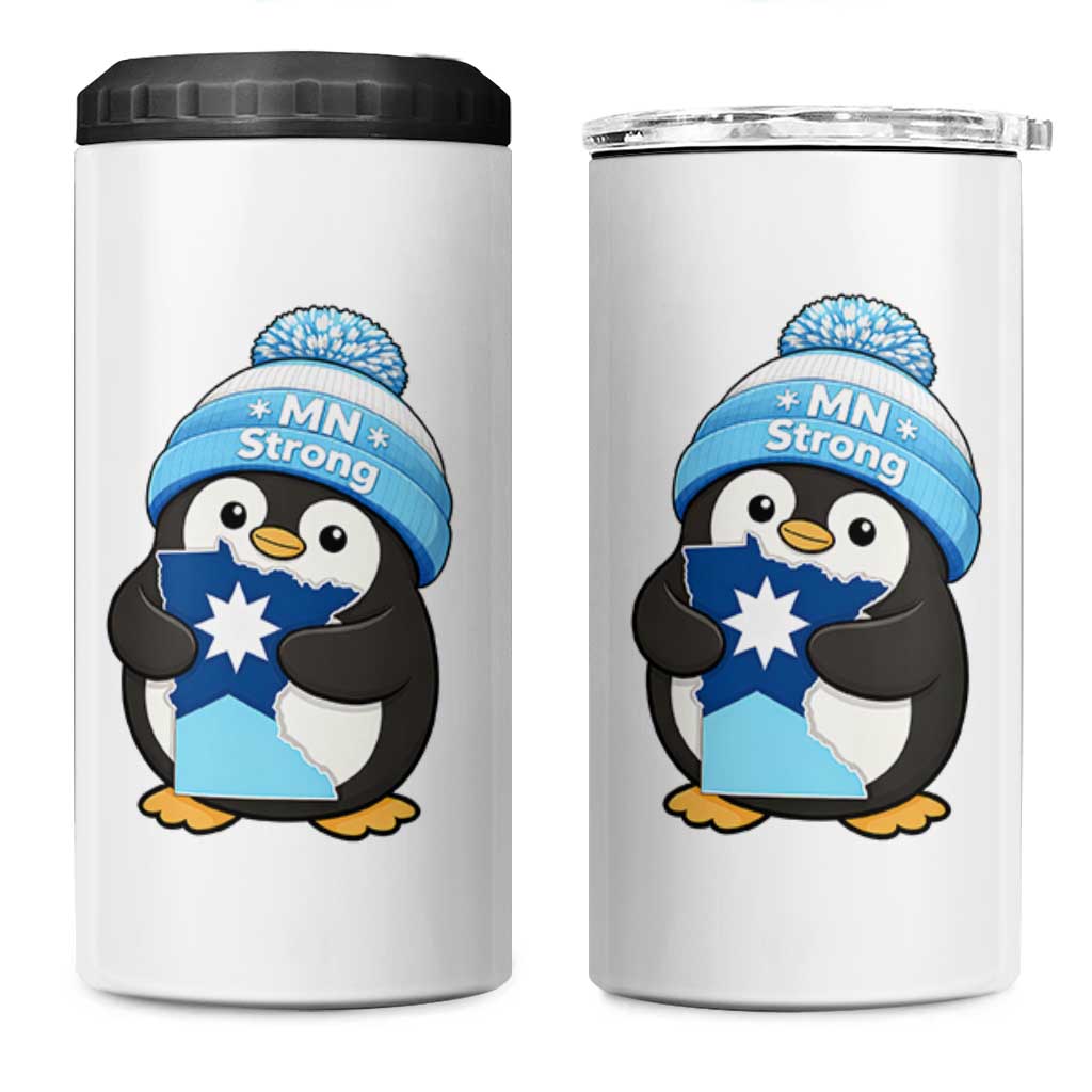 MN Strong Cute Penguin 4 in 1 Can Cooler Tumbler Minnesota State Pride Gift