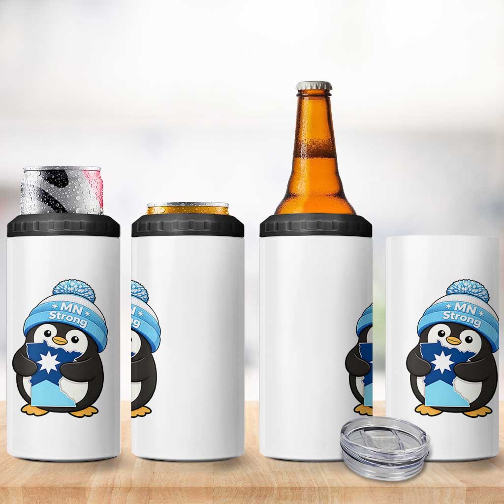MN Strong Cute Penguin 4 in 1 Can Cooler Tumbler Minnesota State Pride Gift
