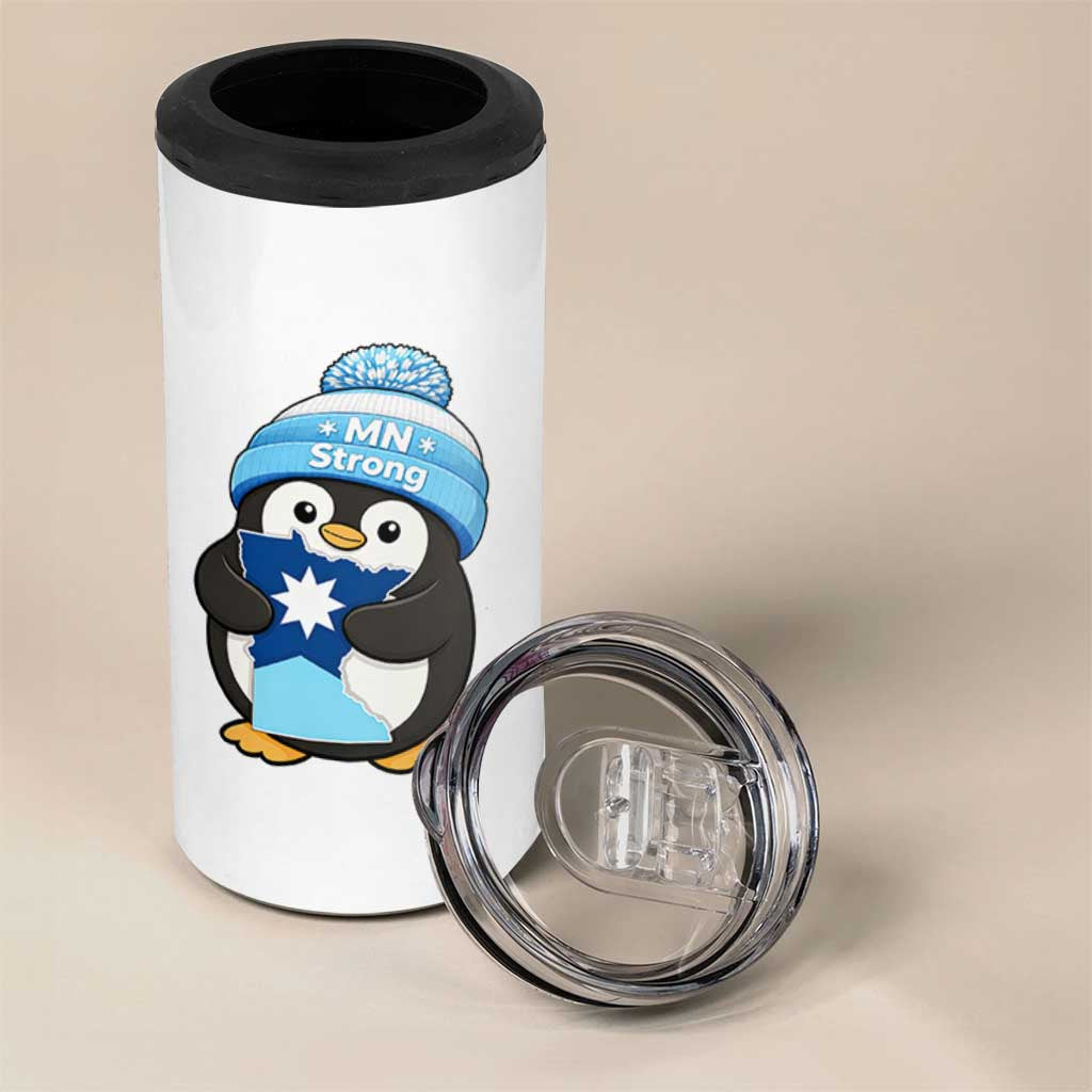 MN Strong Cute Penguin 4 in 1 Can Cooler Tumbler Minnesota State Pride Gift