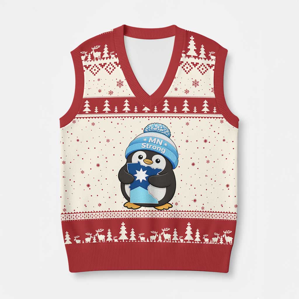 MN Strong Cute Penguin V-Neck Knit Sweater Vest Minnesota State Pride Gift