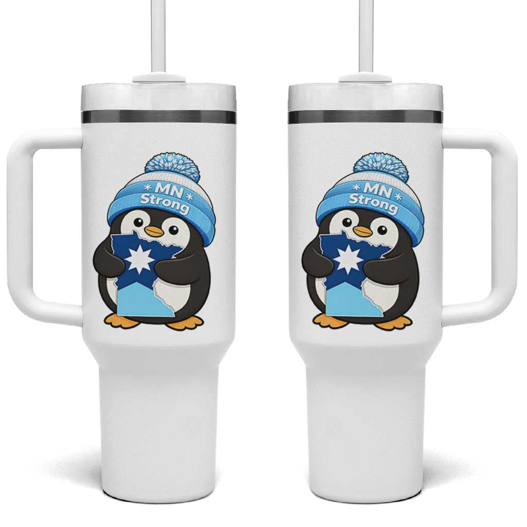 MN Strong Cute Penguin Tumbler With Handle Minnesota State Pride Gift