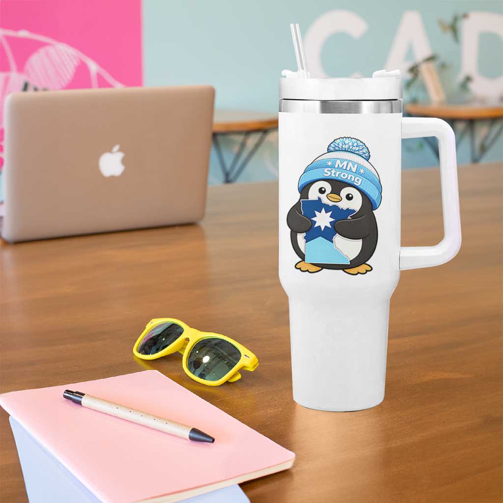 MN Strong Cute Penguin Tumbler With Handle Minnesota State Pride Gift
