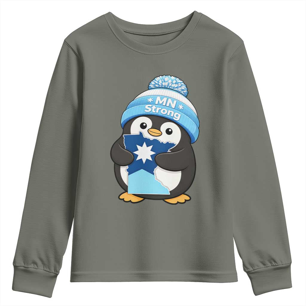 MN Strong Cute Penguin Youth Sweatshirt Minnesota State Pride Gift