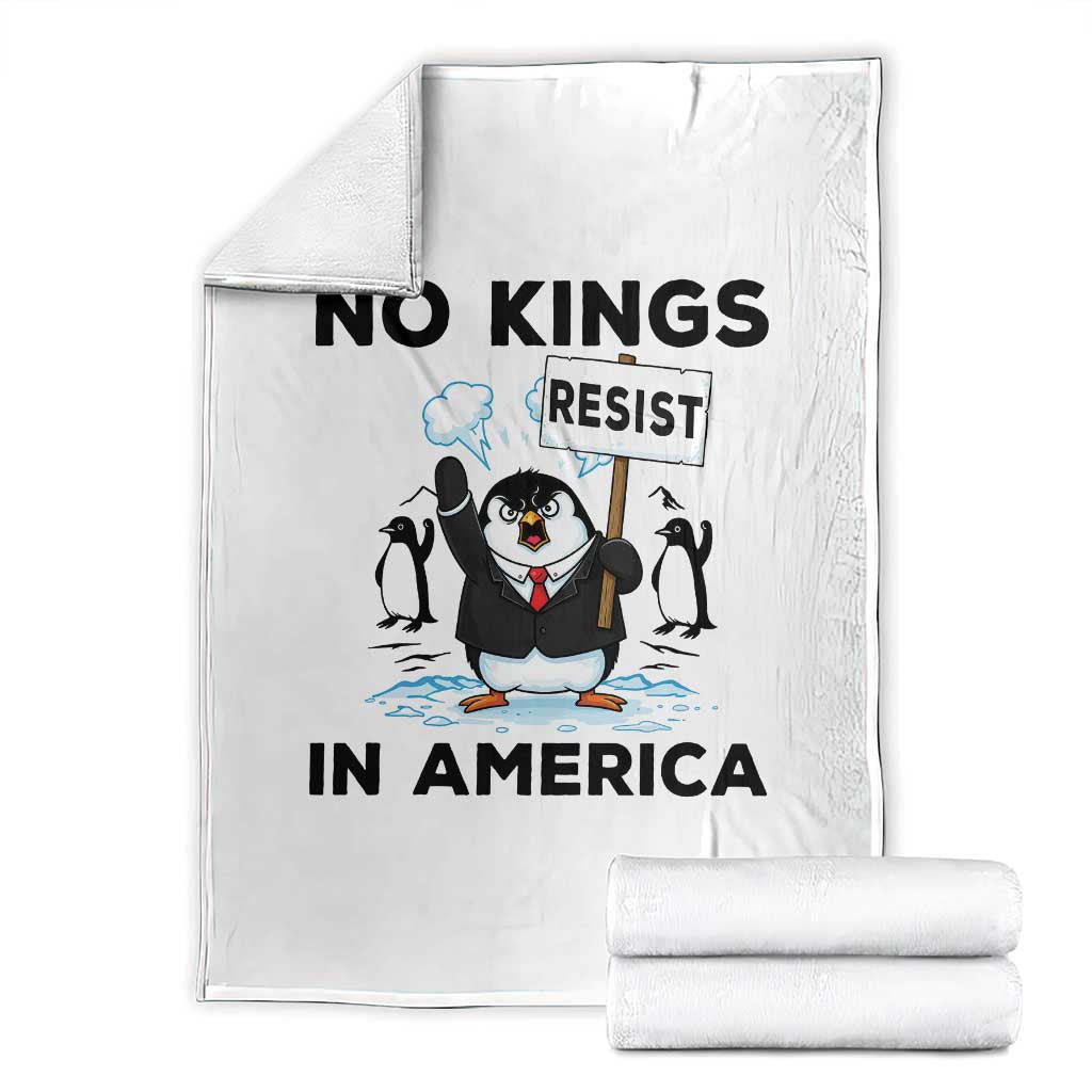 Funny Penguin Protest Throw Blanket No Kings In America