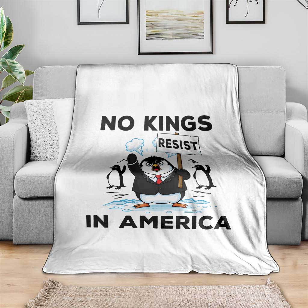 Funny Penguin Protest Throw Blanket No Kings In America