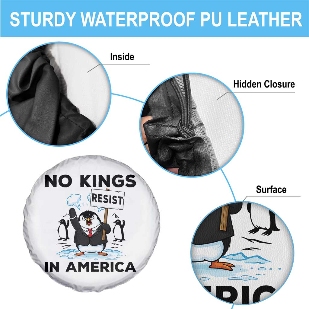 Funny Penguin Protest Spare Tire Cover No Kings In America