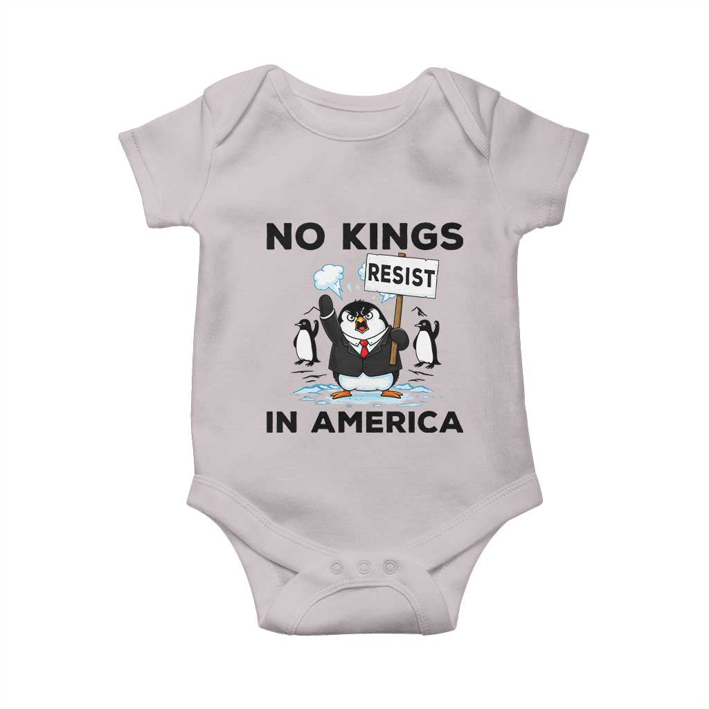 Funny Penguin Protest Baby Onesie No Kings In America