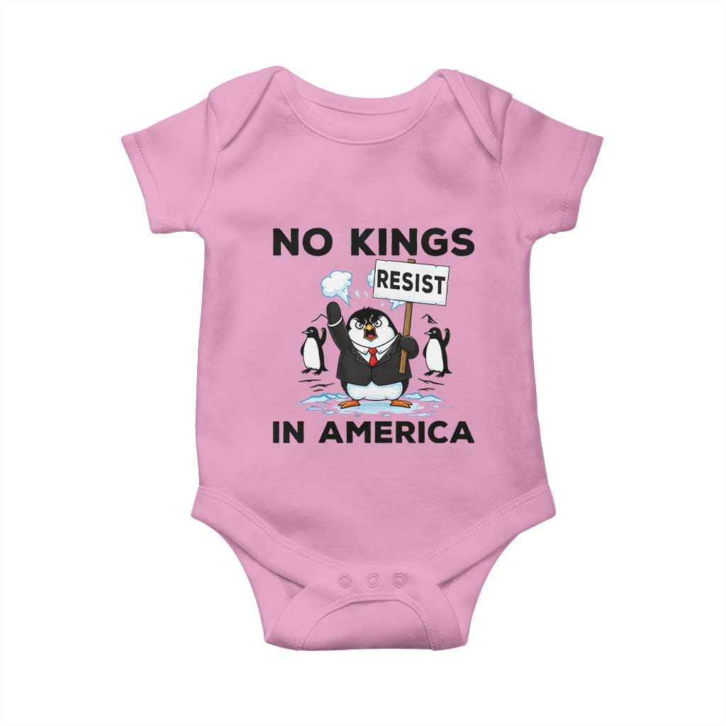Funny Penguin Protest Baby Onesie No Kings In America