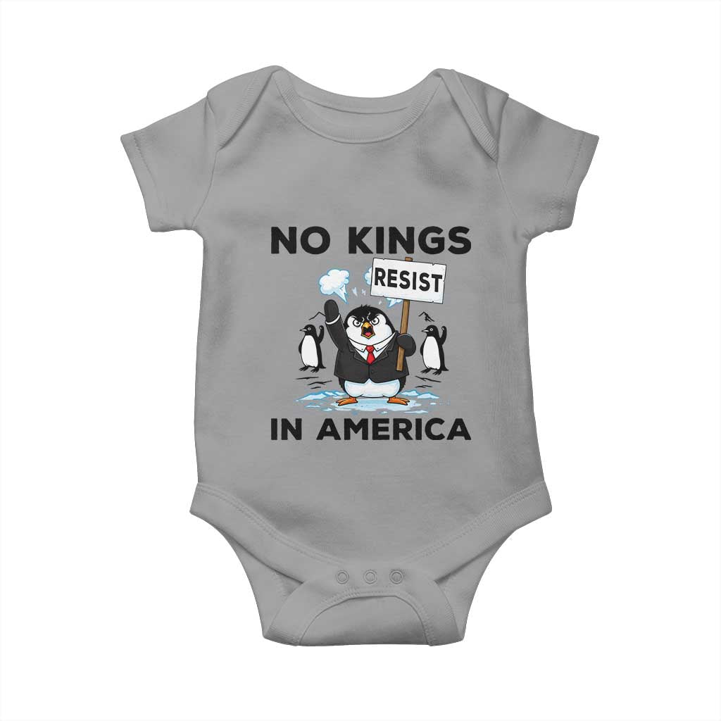Funny Penguin Protest Baby Onesie No Kings In America