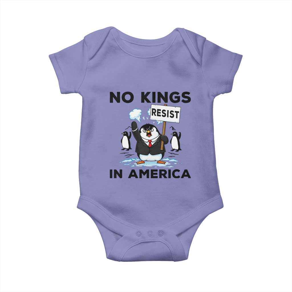 Funny Penguin Protest Baby Onesie No Kings In America