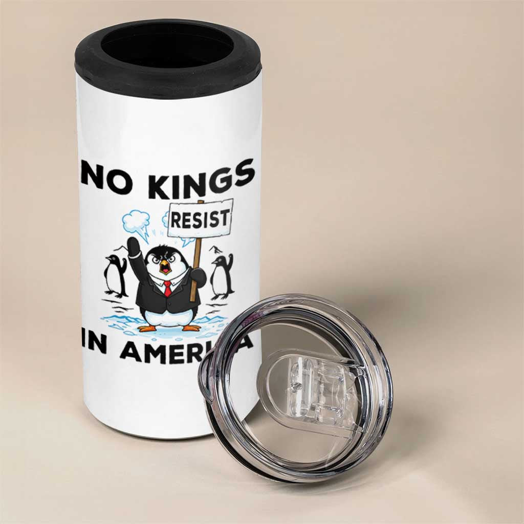Funny Penguin Protest 4 in 1 Can Cooler Tumbler No Kings In America