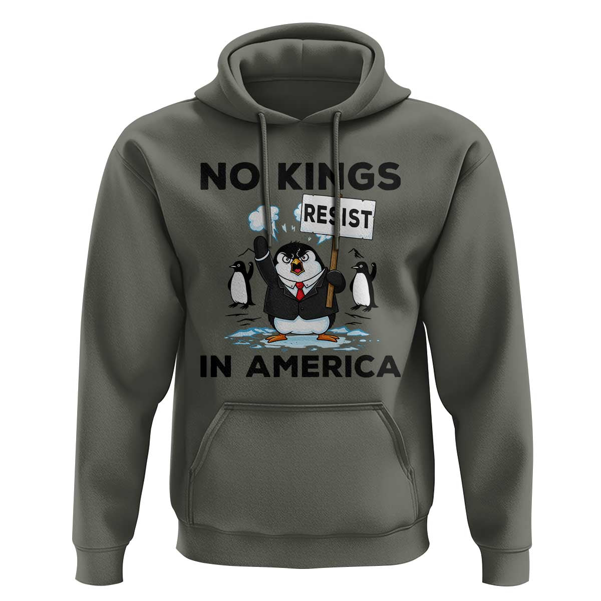 Funny Penguin Protest Hoodie No Kings In America