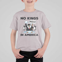 Funny Penguin Protest T Shirt For Kid No Kings In America