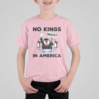 Funny Penguin Protest T Shirt For Kid No Kings In America