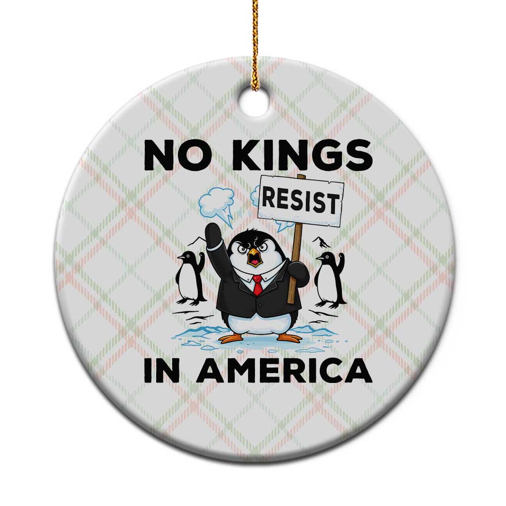 Funny Penguin Protest Ceramic Ornament No Kings In America