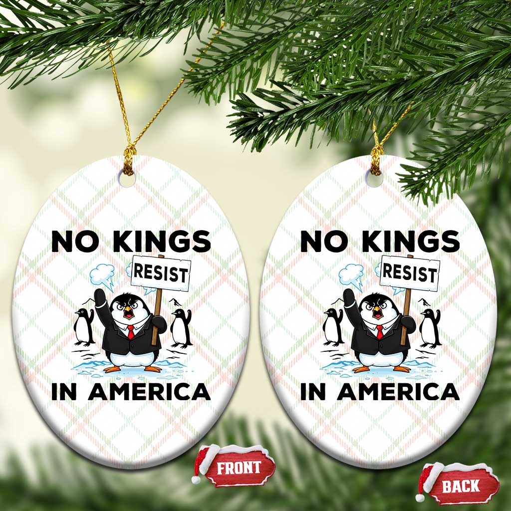 Funny Penguin Protest Ceramic Ornament No Kings In America