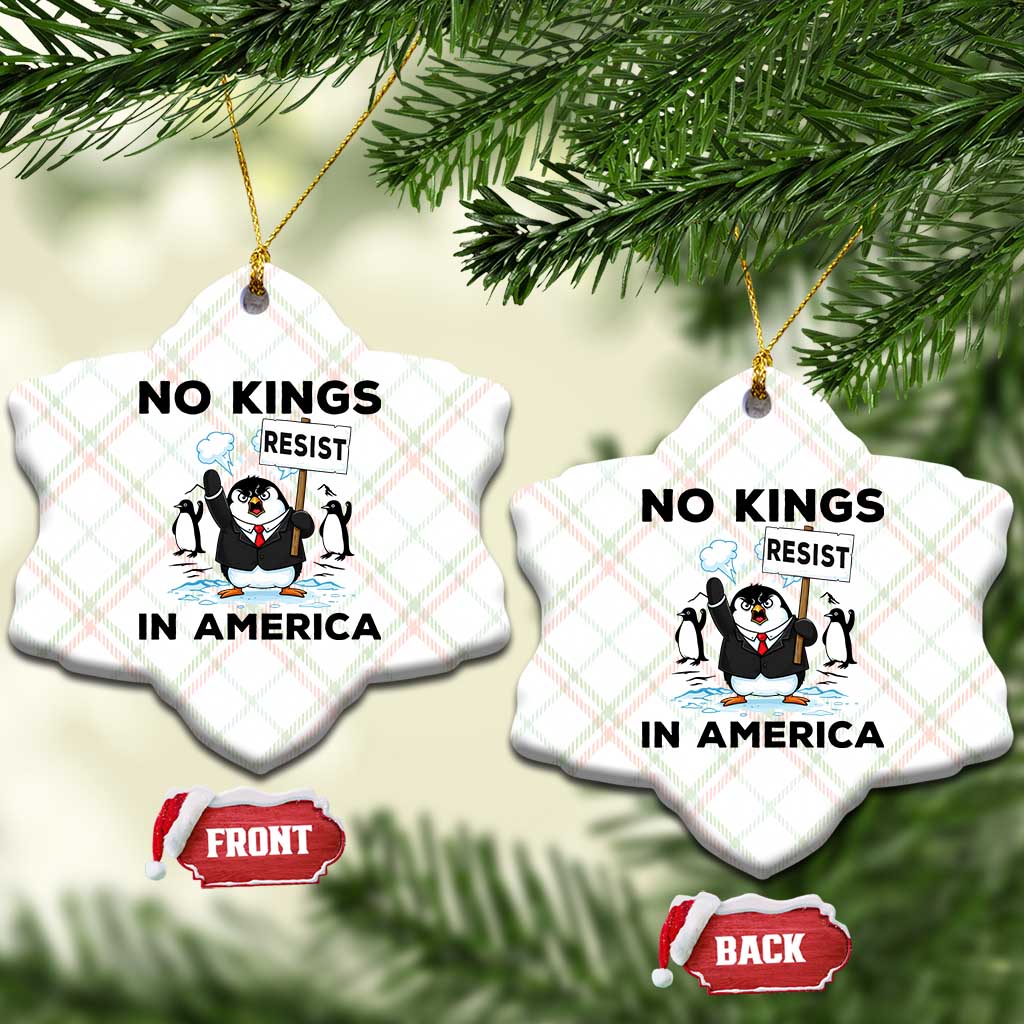 Funny Penguin Protest Ceramic Ornament No Kings In America
