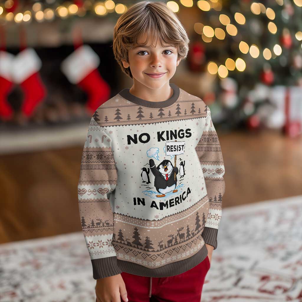Funny Penguin Protest Ugly Christmas Sweater No Kings In America