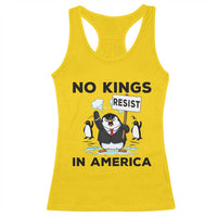 Funny Penguin Protest Racerback Tank Top No Kings In America