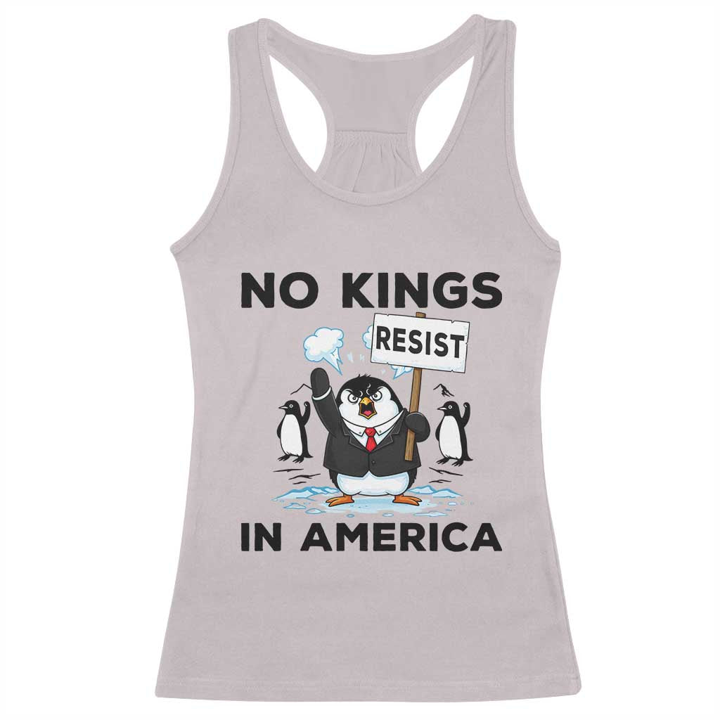 Funny Penguin Protest Racerback Tank Top No Kings In America
