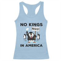 Funny Penguin Protest Racerback Tank Top No Kings In America