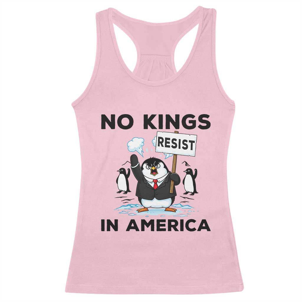 Funny Penguin Protest Racerback Tank Top No Kings In America