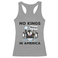 Funny Penguin Protest Racerback Tank Top No Kings In America