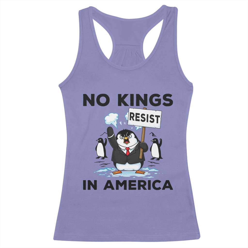 Funny Penguin Protest Racerback Tank Top No Kings In America
