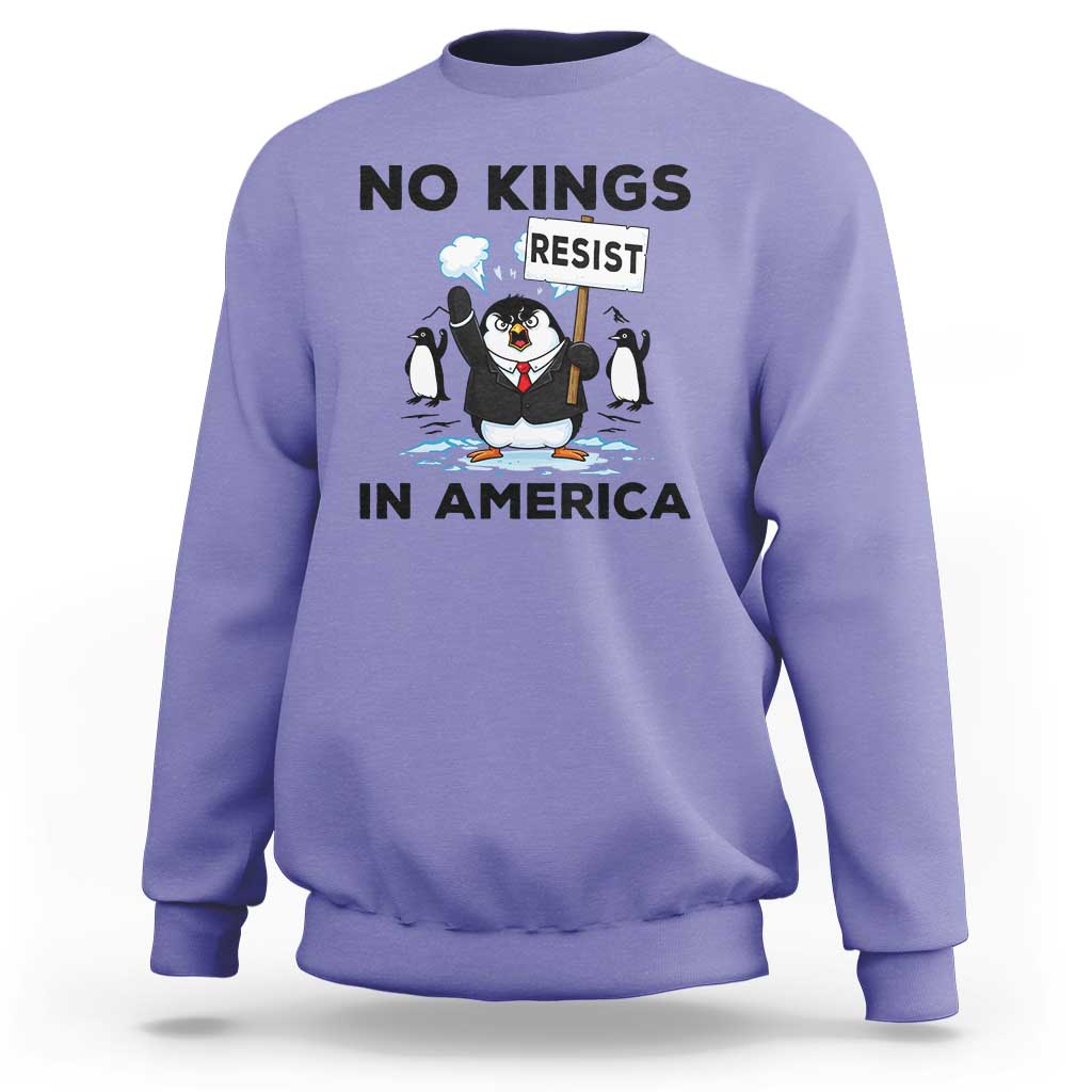 Funny Penguin Protest Sweatshirt No Kings In America