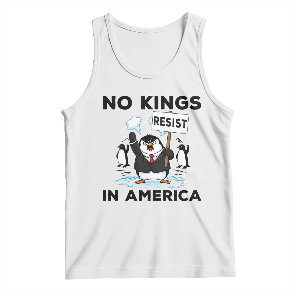 Funny Penguin Protest Tank Top No Kings In America