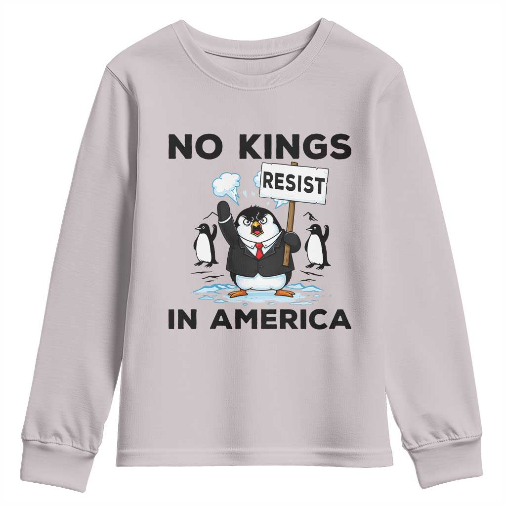 Funny Penguin Protest Youth Sweatshirt No Kings In America