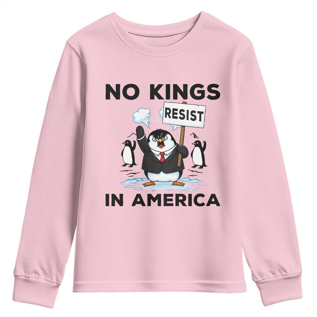 Funny Penguin Protest Youth Sweatshirt No Kings In America