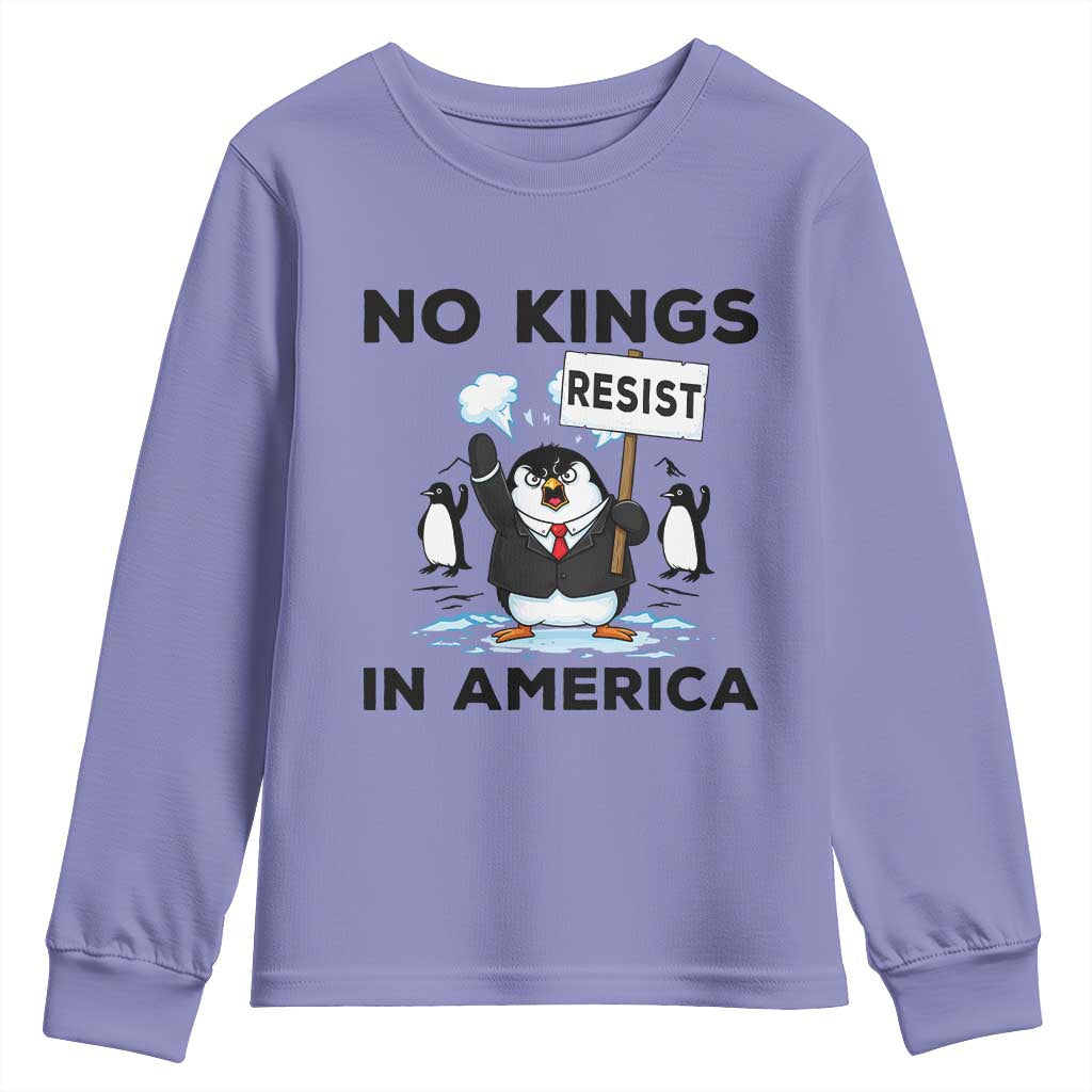 Funny Penguin Protest Youth Sweatshirt No Kings In America