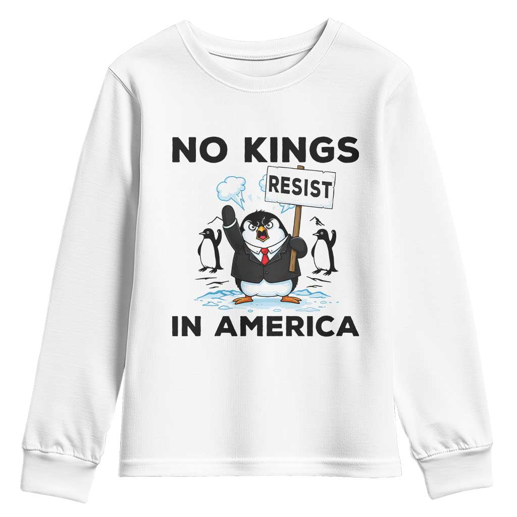 Funny Penguin Protest Youth Sweatshirt No Kings In America