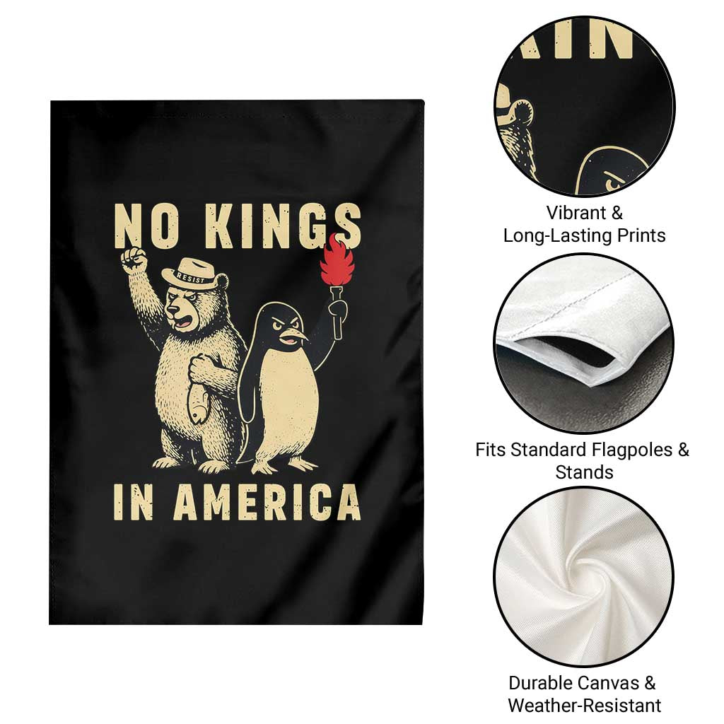 Funny Bear And Penguin Protest Garden Flag No Kings In America