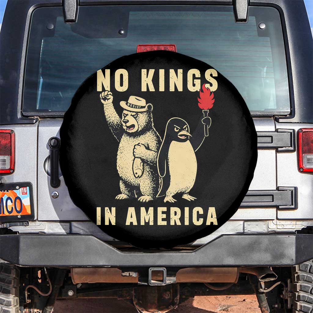 Funny Bear And Penguin Protest Spare Tire Cover No Kings In America