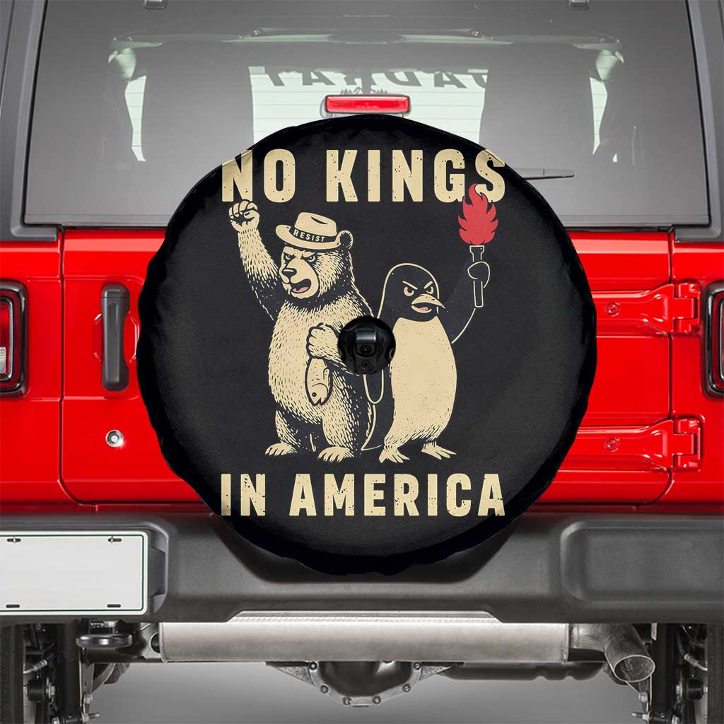 Funny Bear And Penguin Protest Spare Tire Cover No Kings In America