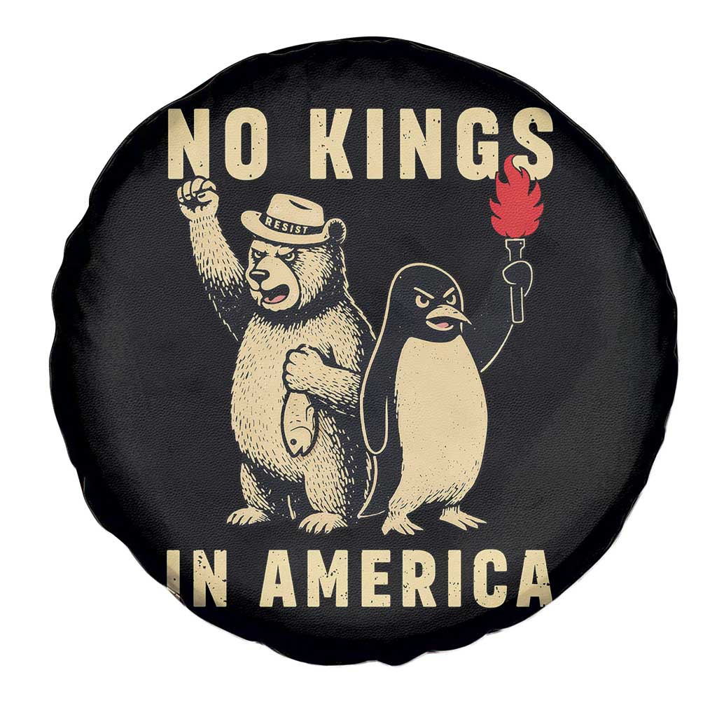 Funny Bear And Penguin Protest Spare Tire Cover No Kings In America