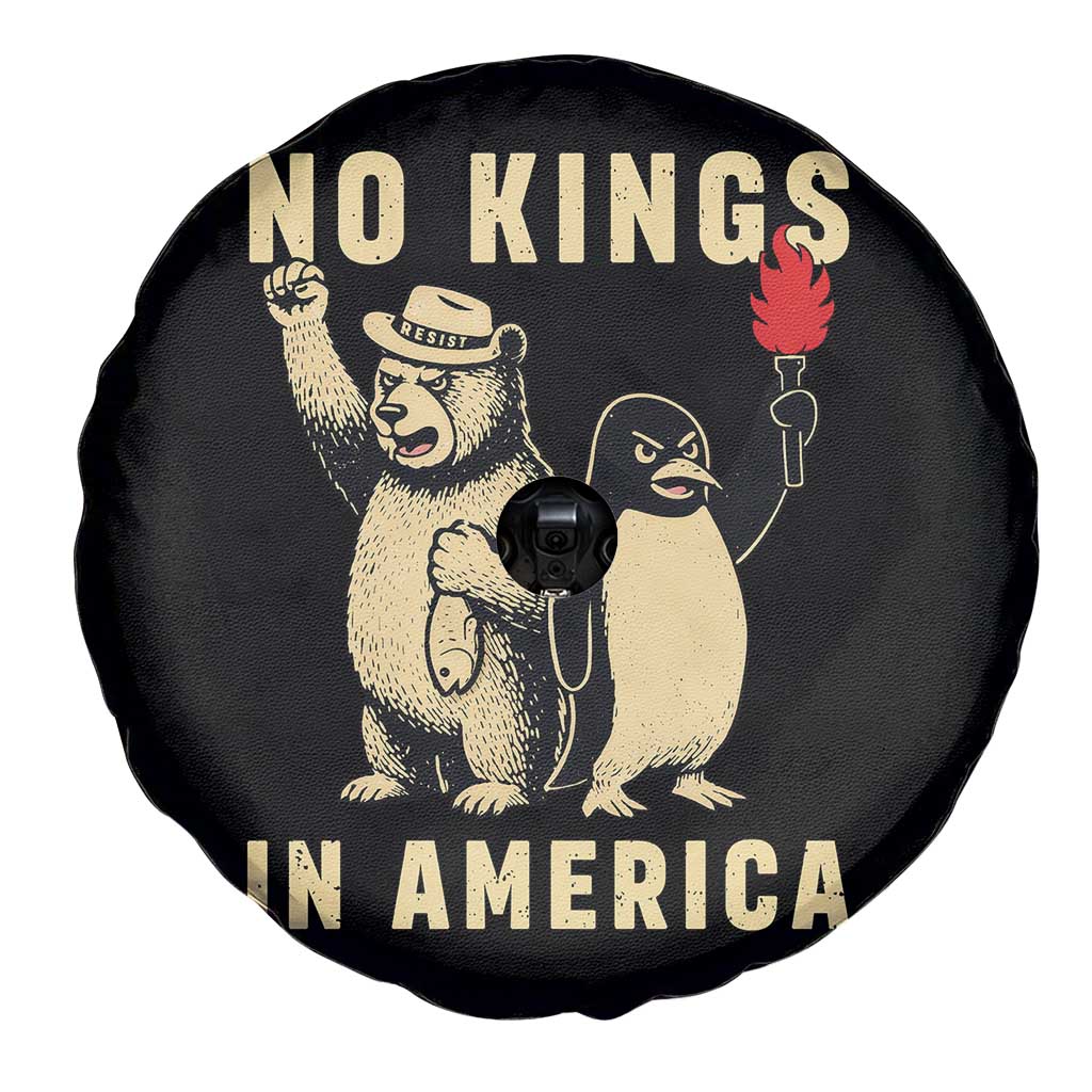 Funny Bear And Penguin Protest Spare Tire Cover No Kings In America