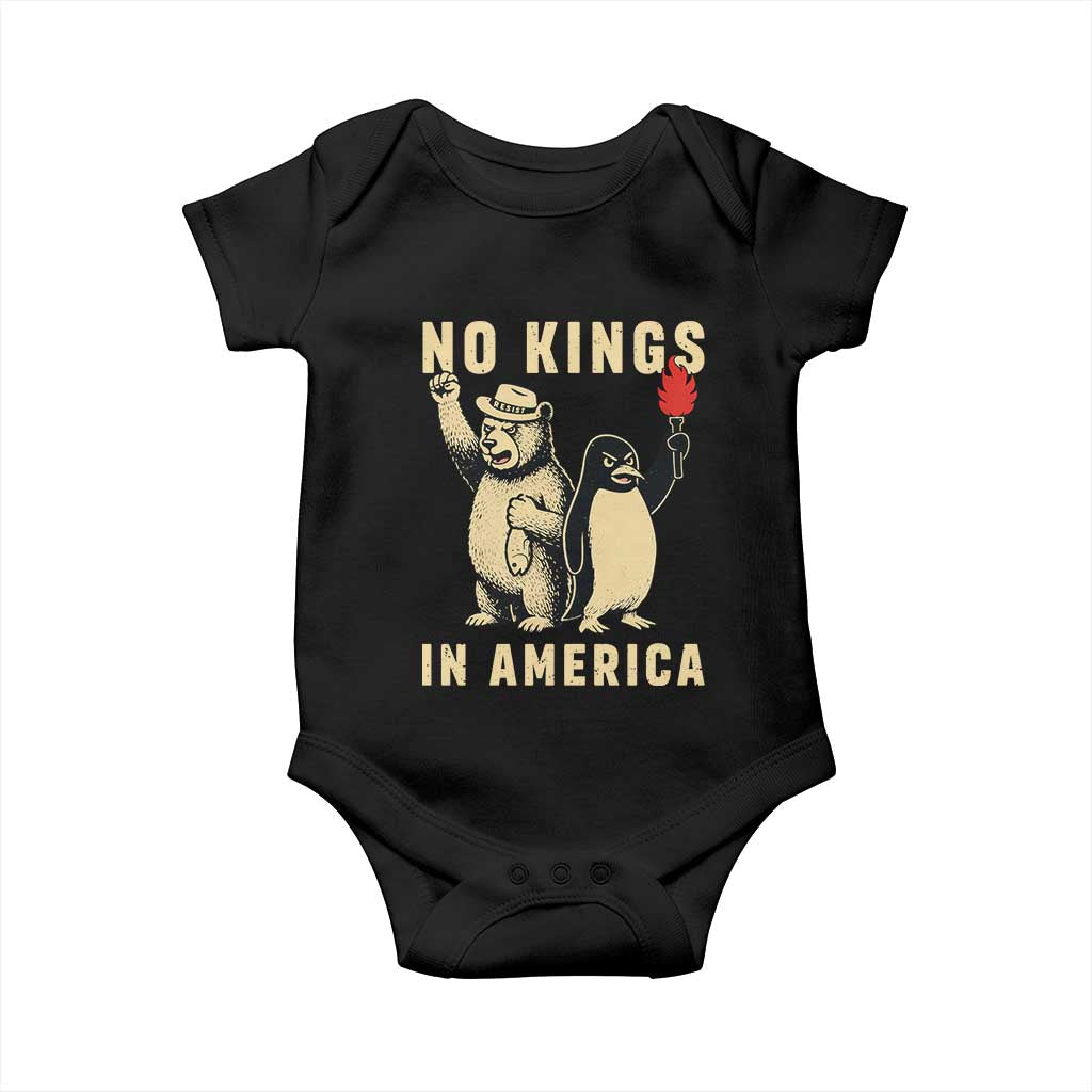 Funny Bear And Penguin Protest Baby Onesie No Kings In America