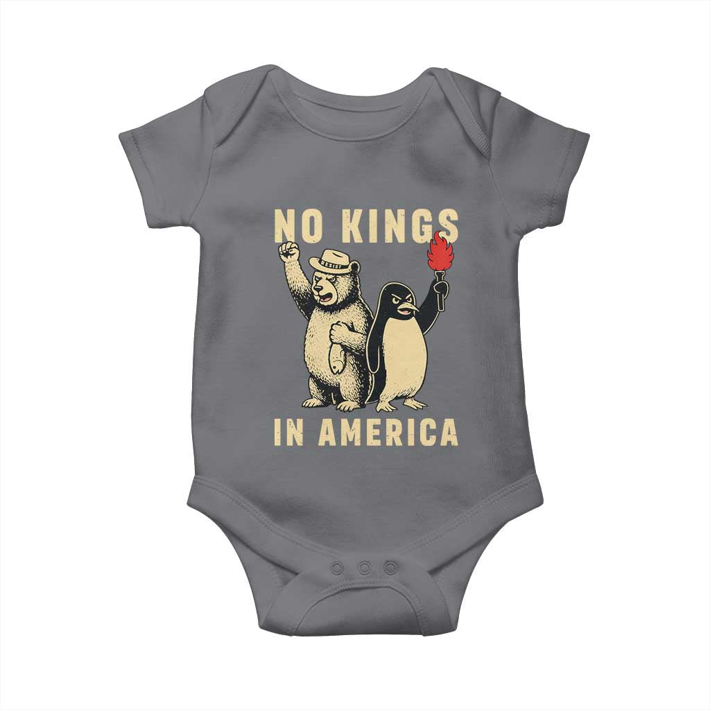 Funny Bear And Penguin Protest Baby Onesie No Kings In America