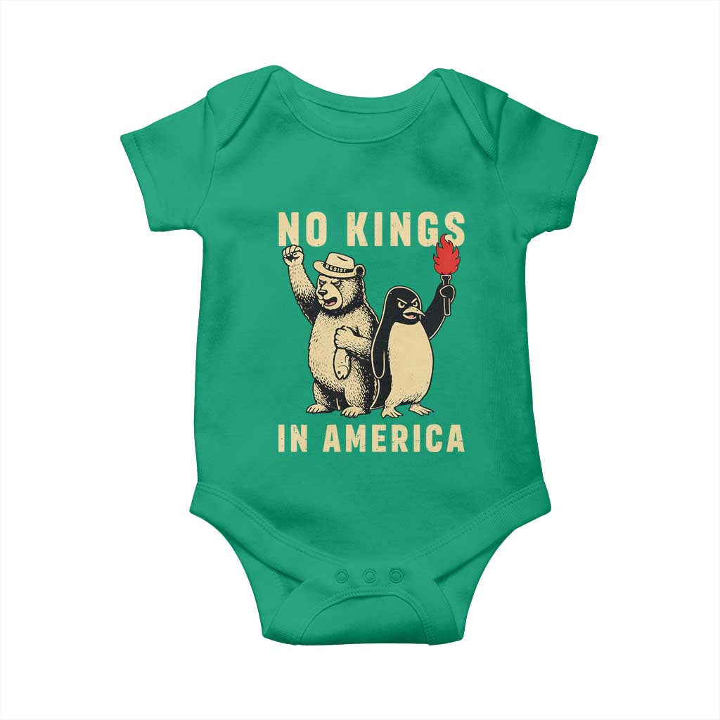 Funny Bear And Penguin Protest Baby Onesie No Kings In America