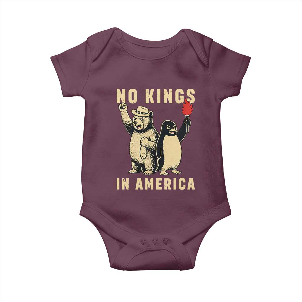 Funny Bear And Penguin Protest Baby Onesie No Kings In America