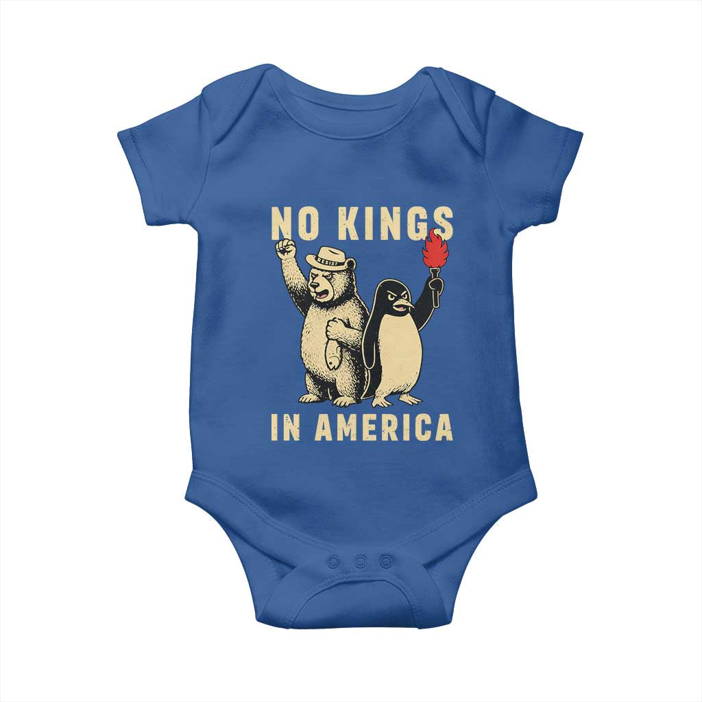 Funny Bear And Penguin Protest Baby Onesie No Kings In America