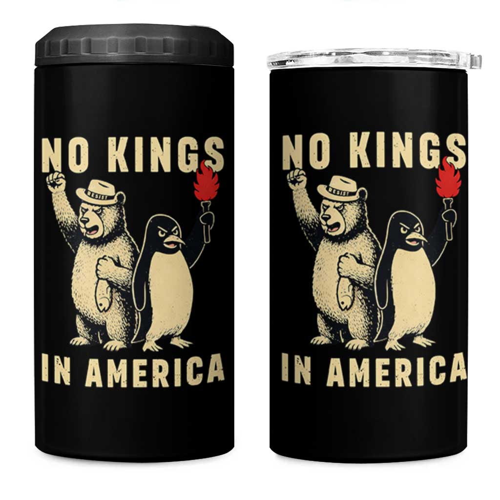 Funny Bear And Penguin Protest 4 in 1 Can Cooler Tumbler No Kings In America